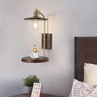 AIMI Retro Bằng Gỗ Đồng Thau Kính Treo Tường Phòng Khách Phòng Ăn Aisle Trang Trí Sò Phòng Ngủ Đèn Đầu Giường