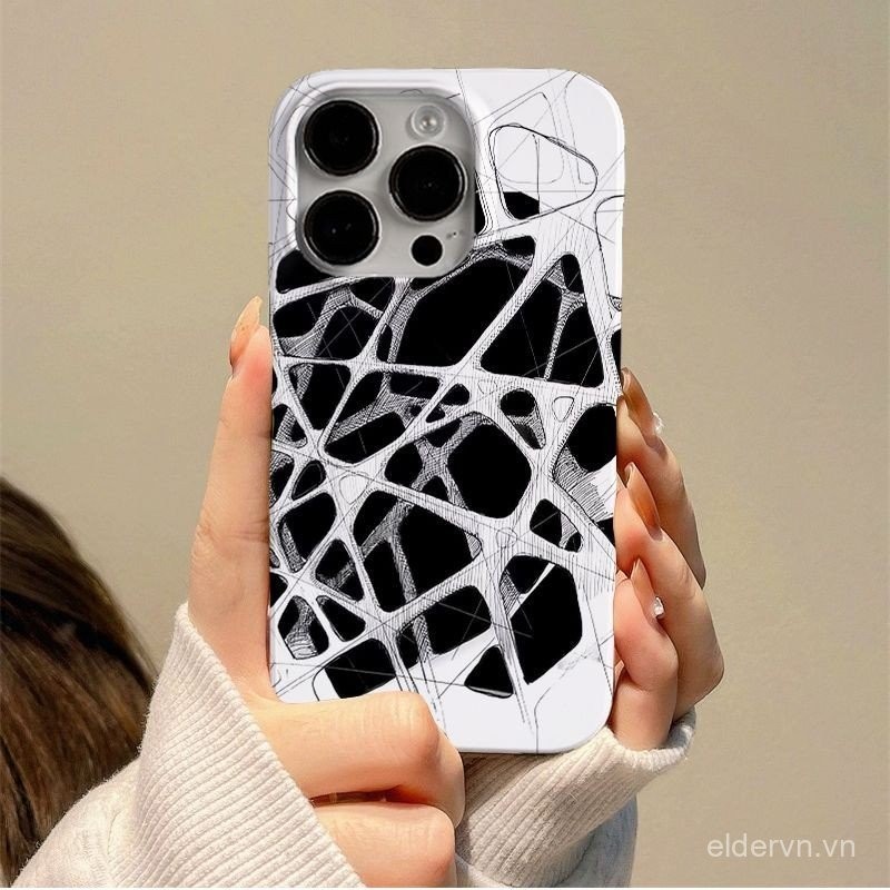 Ốp Điện Thoại QYJS Xếp Hình Màu Trắng Đen Thích Hợp Cho IPhone 7 8 PLUS SE 11 12 PRO 13 14 15 ProMax X XS XR XSMAX 14 15 PLUS Phim Vỏ Cứng Bao Gồm Tất Cả Dễ Thương Hợp Thời Trang WMZM