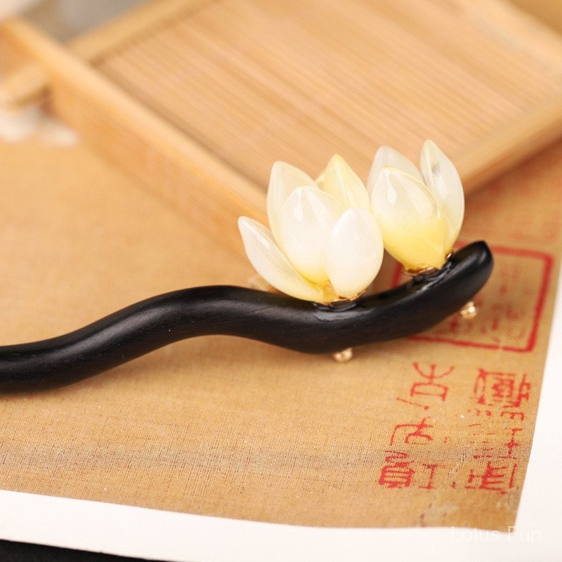 Tinh xảo ngọc lan đen đàn hương trâm tóc đơn giản thời thượng cổ điển khí chất búi tóc trâm cài sườn xám trà phục trang sức