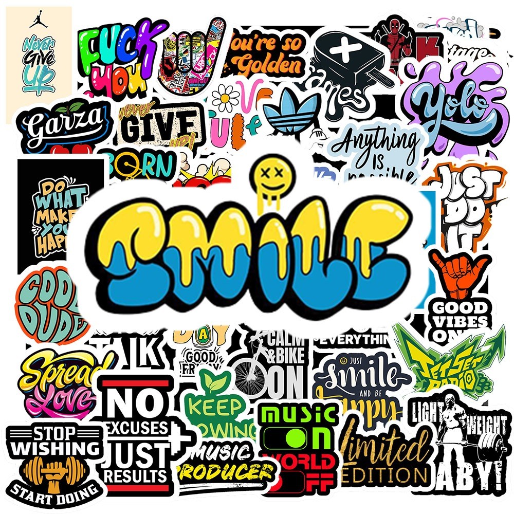 Set 50 Sticker Chữ Graffiti – Decal Trang Trí Xe, Laptop, Nón Bảo Hiểm | Chống Nước, Bền Đẹp