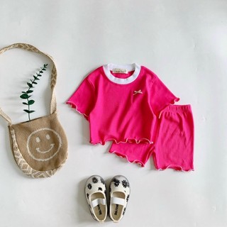S124-  Set bộ áo thun Croptop phối quần leggin đùi cho bé iu Cotton Vải Gân Cotton - Size 8-30Kg