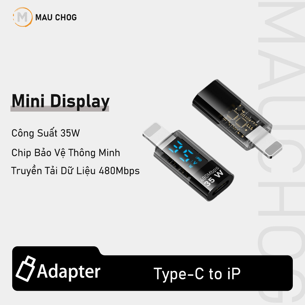 Đầu Chuyển Đổi Dây Cáp Sạc Type C Sang L 35W Màn Hình Led Cho Điện Thoại iPhone iPad Samsung