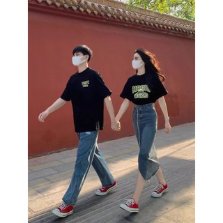 HIIXIIVI Mới Phong Cách Hàn Quốc Thời Trang Nữ Quần Áo Rời Cặp Đôi Áo Thun Cotton Tay Ngắn Oversize Tee Nhân Quả Người Phụ Nữ Cổ Tròn Áo