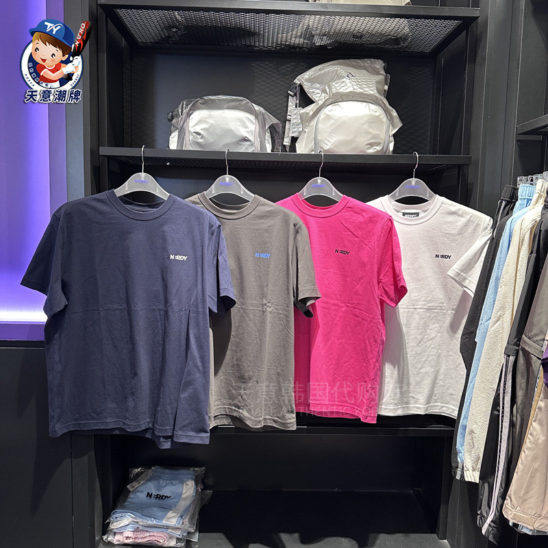 Chất Lượng Cao NERDY Tay Ngắn 24 Mùa Xuân Mới Lưng In Chữ Cotton Cao Cấp Cổ Tròn Thoáng Khí Áo Thun Thể Thao Nam Nữ