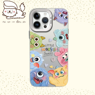 Ốp lưng iPhone cặp đôi chống sốc họa tiết quái vật nhỏ đầy màu sắc, dành cho iPhone16/15/14/13/12/11