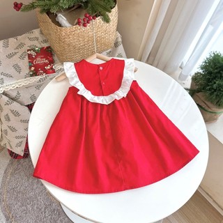 Váy Đỏ Noel Bèo Cánh Tiên Thêu Cừu Happy Cho Bé Mặc Đi Học, Đi Chơi,... 8-26kg