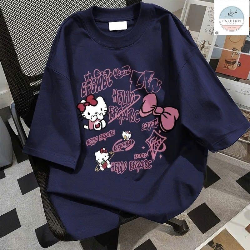 Áo Phông Form Rộng Tay Lỡ Chất Cotton Hình Mèo Dễ Thương-Quần áo 94