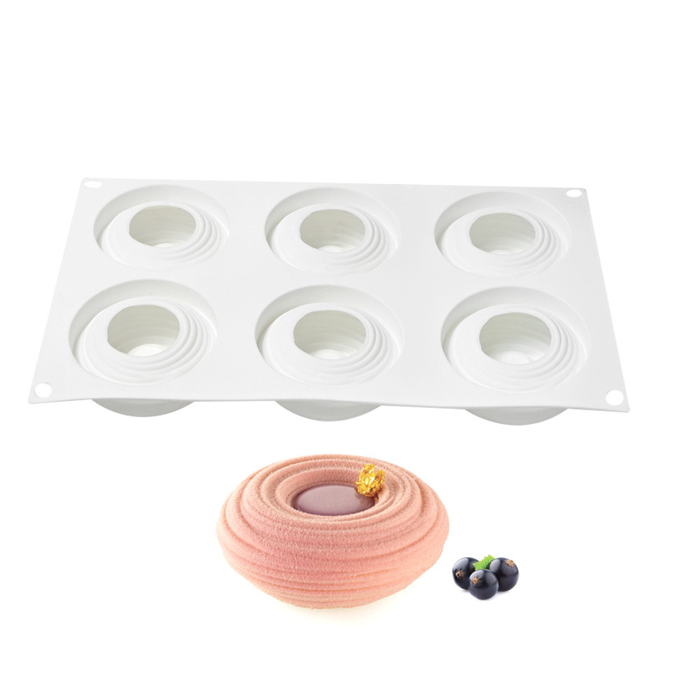 6 Khoang lõm hình Tornado khuôn silicon tròn nước ripple làm mousse, bánh chocolate, tráng miệng Pháp, thạch, nến thơm
