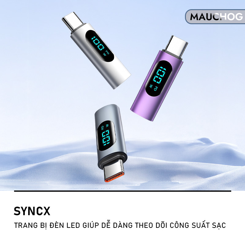 Đầu Chuyển Đổi Dây Cáp Sạc Type C Sang C 100W Type C Sang L 27W Màn Hình Led Siêu Nhỏ Gọn Tiện Lợi
