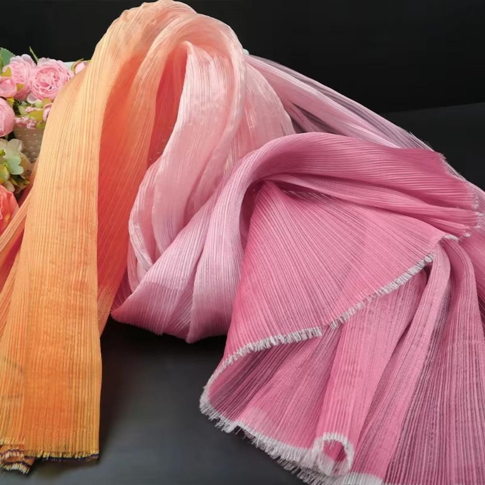 Vải lưới TRACELIOIAN Organza, Vải kết cấu xếp li sáng DIY, Màu Gradient thời trang Handmade Thiết kế vải nền đám cưới