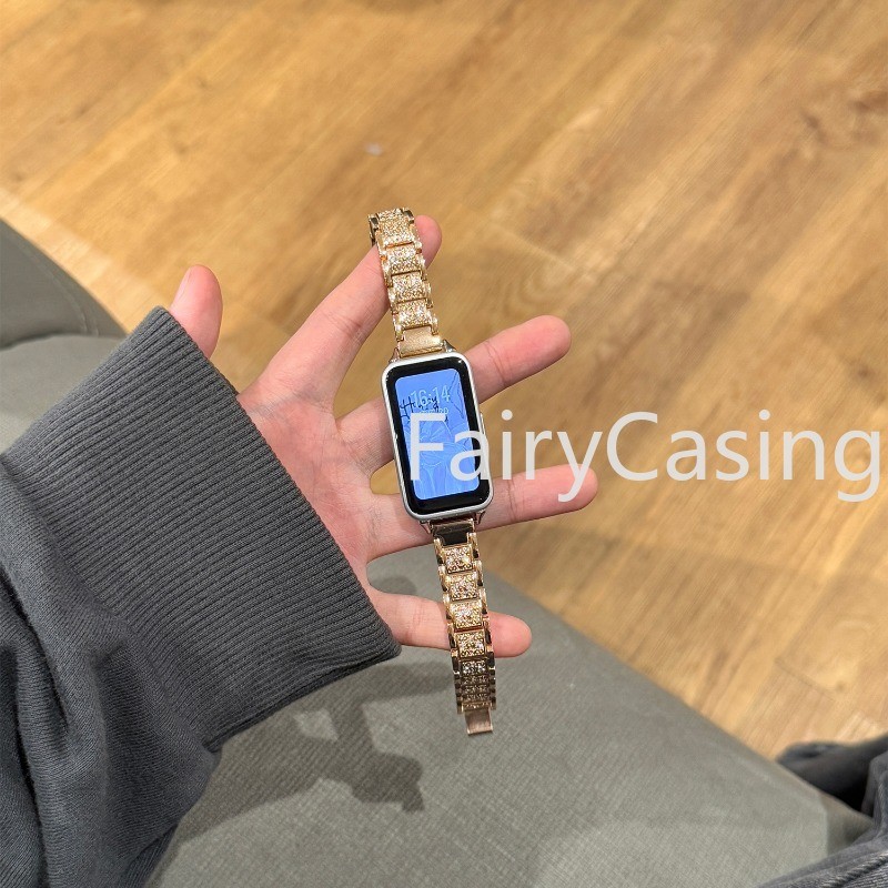 Vòng tay bằng thép không gỉ đính kim cương cho Huawei Band 11 Pro 10 9 8 7 6 / Honor Band 8 7 Design Sleek Phong cách kim loại