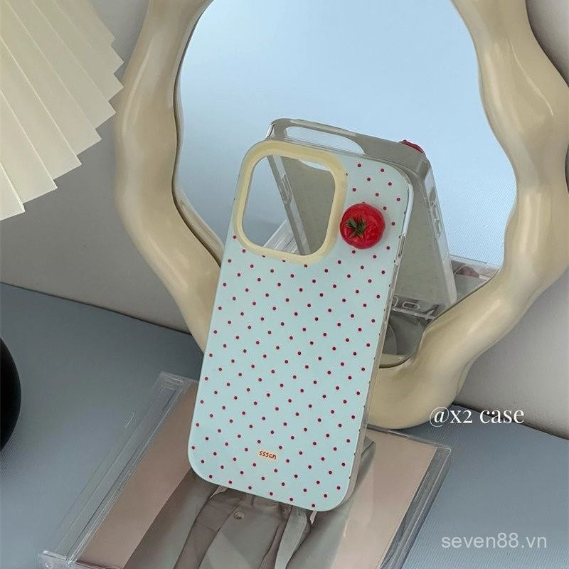 Ốp điện thoại cho iPhone, toàn màn hình, chấm đỏ 3D, cà chua, cho iPhone 16/15 Pro Max/14 mới, 13/12/11 Pro, XS Max/XR, sáng tạo, chống sốc, lỗ lớn, bảo vệ toàn diện 7QED