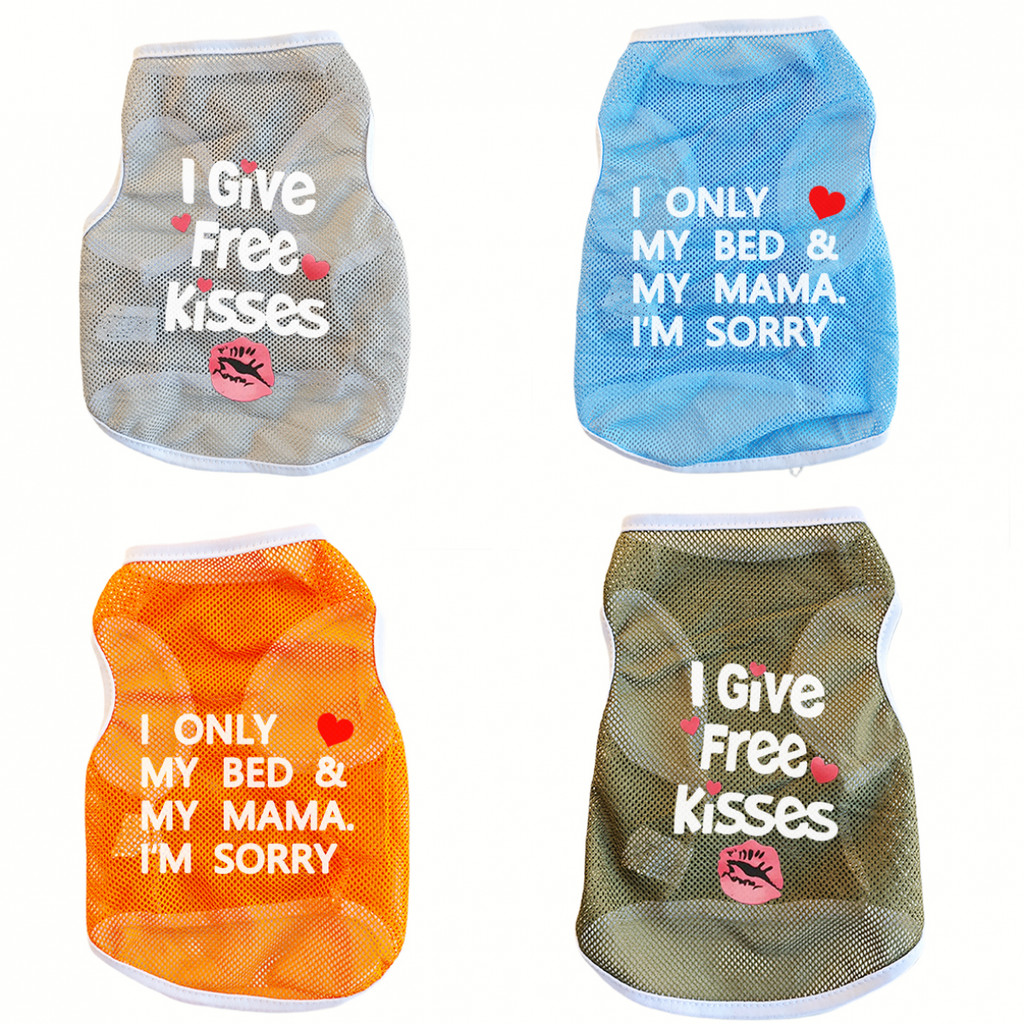 ✨ Hàng Mới Về ✨ S-2xl kiss / Love Mom quần áo chó in hình thú cưng mùa xuân hè áo vest lưới thoáng khí