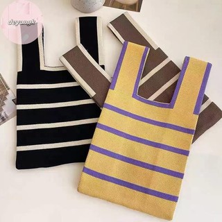 Deyangk 1 Cái Thời Trang Handmade Sợi Sọc Dệt Kim Túi Xách Nữ Thắt Lưng Cổ Tay Hàn Quốc Túi Tote Thường Ngày Có Thể Tái Sử Dụng Túi Mua Sắm VN