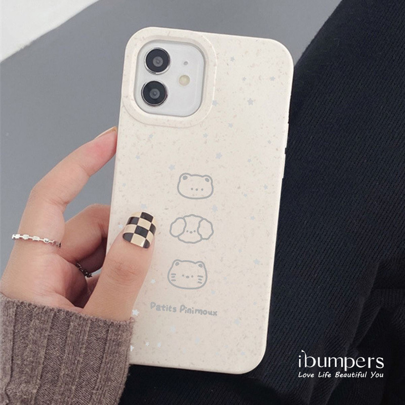 ibumpers Ốp Điện Thoại iPhone Đơn Giản Phong Cách Vẽ Tay Họa Tiết Động Vật Cho IPhone 16 15 14 12 13 11 Pro Max IP 7 8 Plus X XS XR Ốp Lưng Ống Hút Lúa Mì Phân Hủy Thân Thiện Với Môi Trường