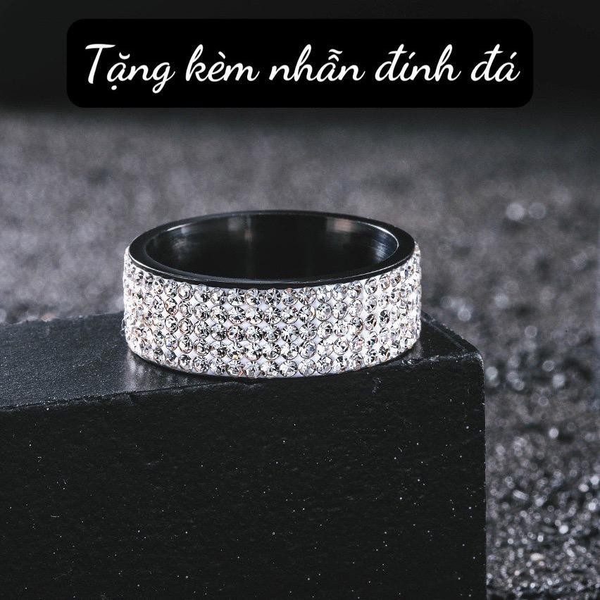 (Tặng nhẫn) Dây chuyền đính đá cuban kèm mặt chữ KING