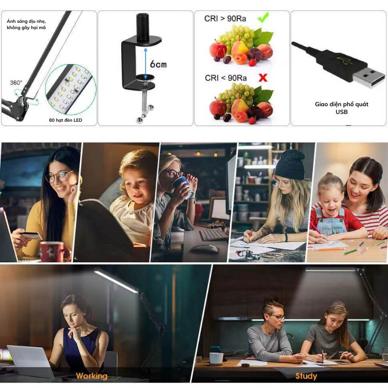 12W Mới Đèn Led bàn học bảo vệ mắt SG DECOR kẹp bàn gấp gọn Đèn kẹp bàn điều chỉnh kích thước phổ rộng cao cấp | BigBuy360 - bigbuy360.vn