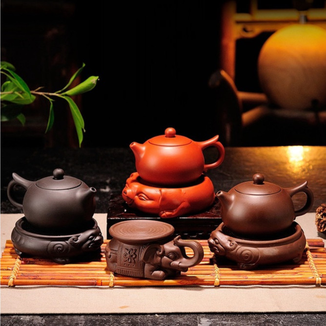Đôn voi mini cõng ấm trà , chén, chậu bonsai (Dụng cụ kê nắp ấm, kê ấm tử sa hình Trâu, Thiềm Thừ)