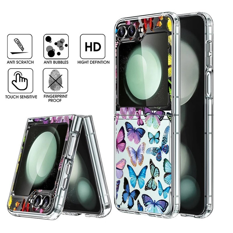Ốp Điện Thoại Trong Suốt Họa Tiết Hoa Dễ Thương Cho Samsung Galaxy Z Flip 5 Z Flip 4 Flip 3 Trong Suốt Cứng Gấp Cho Samsung Z Flip5 Flip4 Flip3 Cover