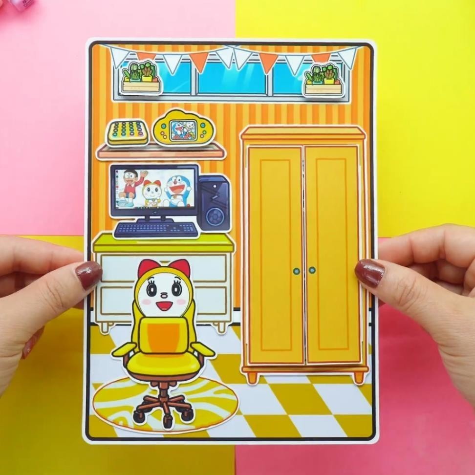 Đồ chơi giấy ngồi nhà búp bê bằng giấy montessori  tocaboca doremon đồ chơi thủ công đồ chơi cho bé gái cô tiên xanh