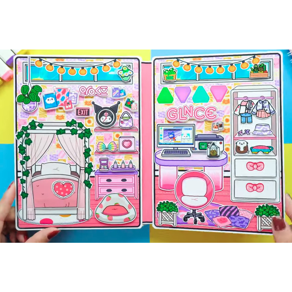 Đồ chơi giấy ngồi nhà búp bê, đồ chơi giấy tocaboca Ngôi nhà của tocaboca samsam, ngôi nhà kuromi
