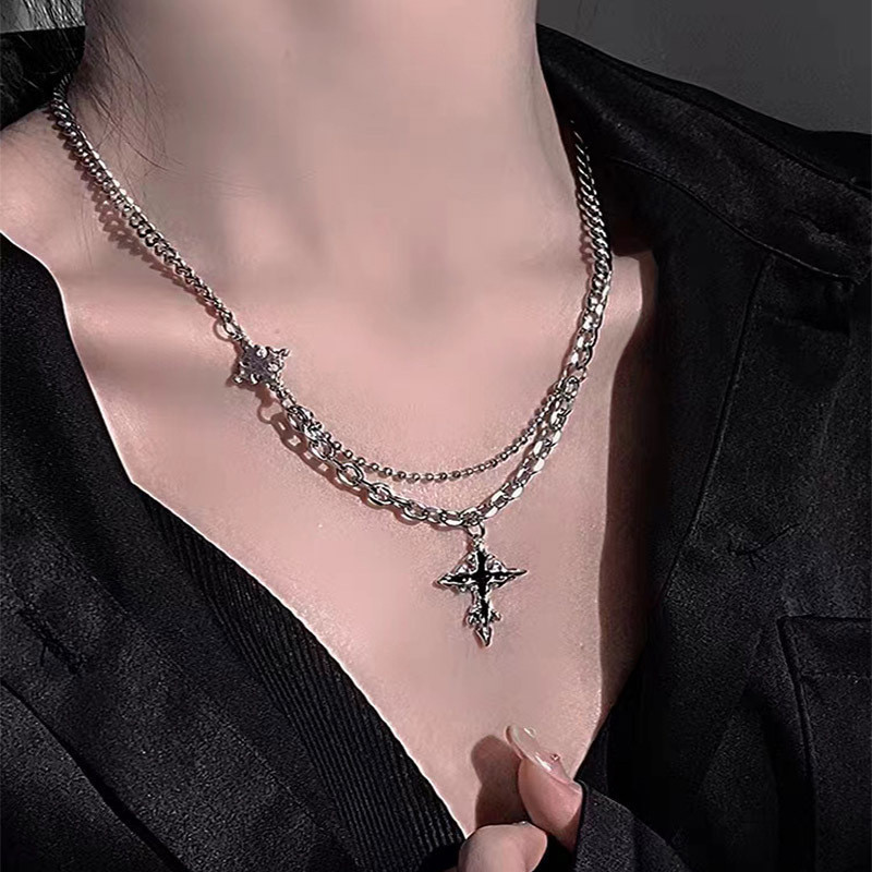 Ảnh 17KM Vòng cổ Mạ Bạc Nhiều Lớp unisex y2k Phong Cách hip hop Phụ kiện trang sức 3