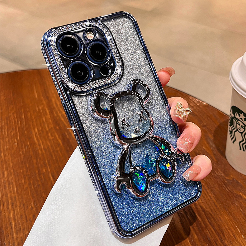 Ốp điện thoại hình gấu cát lún mạ kim cương iphone15 Pro max 14 13 12 11 xr xs max cho vỏ iPhone Vỏ mềm silicon TPU Vỏ bảo hiểm toàn diện chống sốc