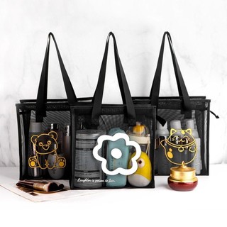 Túi giặt ROOMYCO, có dây kéo Túi Tote đi biển, Túi trong suốt lưới Nylon hoạt hình hoa thời trang dành cho nữ