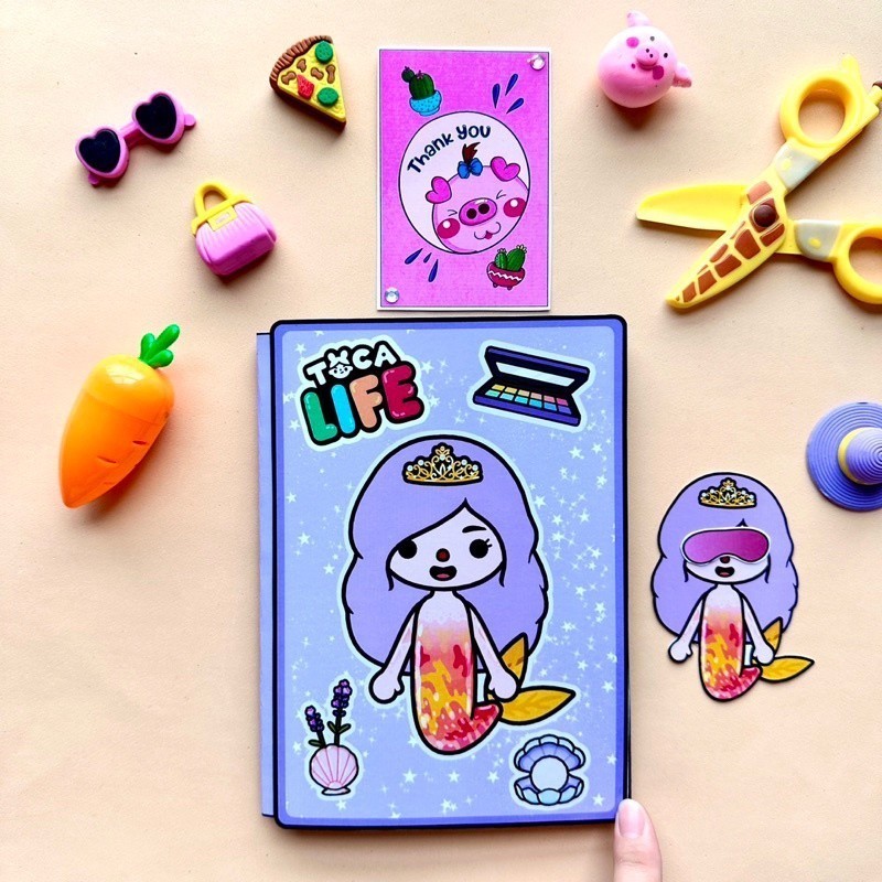 Sách toca life world Nàng Tiên Cá Dễ Thương Xinh Xắn ngôi nhà tiên xanh sổ búp bê giấy cài toca đồ chơi toca boca