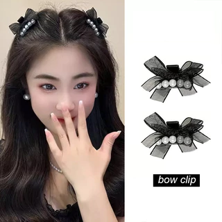 mùa hè 2024 Lưới Mới Nơ Ngọc Trai Nhỏ Lấy Kẹp Trước Bên Viền Kẹp Tóc Công Chúa Mũ Đội Đầu Mùa Hè