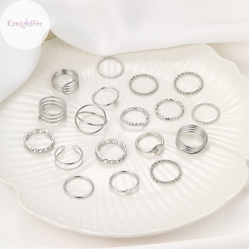 K2nightfee Vintage Vàng Bạc Màu Trái Tim Bộ Nữ Lá Ngọc Trai Hình Học Nhẫn Hoa Hợp Thời Trang Ngón Tay Trang Sức VN