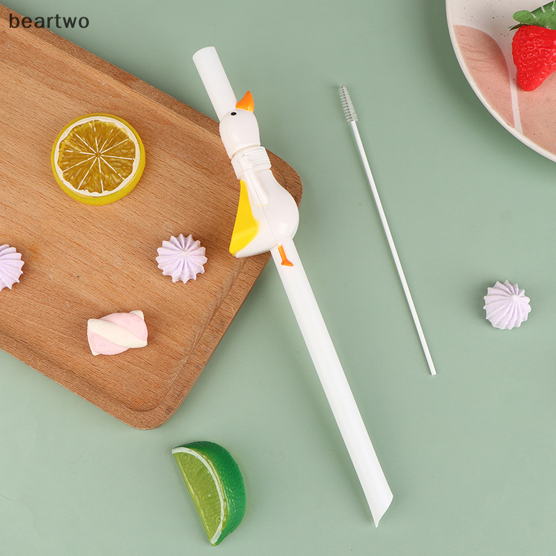 < Beartwo > 1 Ống hút ngỗng dài động vật thời trang có bàn chải Ống hút đường kính lớn có thể tái sử dụng Đẹp