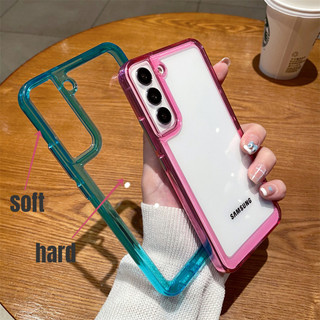 Ốp Điện Thoại Trong Suốt Chống Sốc Cho Samsung S24 S23 S22 S21 Plus Ultra FE A52 A72 A33 A35 A53 A54 A55 A22 A23 A25 5G Ốp Lưng Cứng Acrylic Trong Suốt Vỏ Bảo Vệ Cạnh Mềm