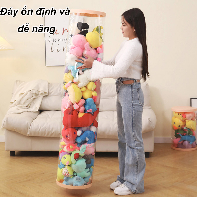 Gia đình hình trụ Hộp đựng đồ chơi nhồi bông bằng PET trong suốt chống bụi，Thùng đựng búp bê sang trọng