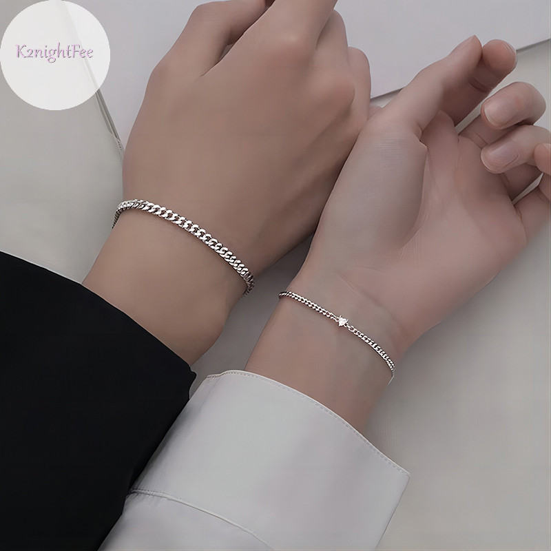 K2nightfee Bộ Vòng Tay Inox Thời Trang Đơn Giản Cho Cặp Đôi Unisex Nam Nữ Tình Yêu Pha Lê Trái Tim Bạc Dây Xích Vòng Tay Trang Sức Quà Tặng VN