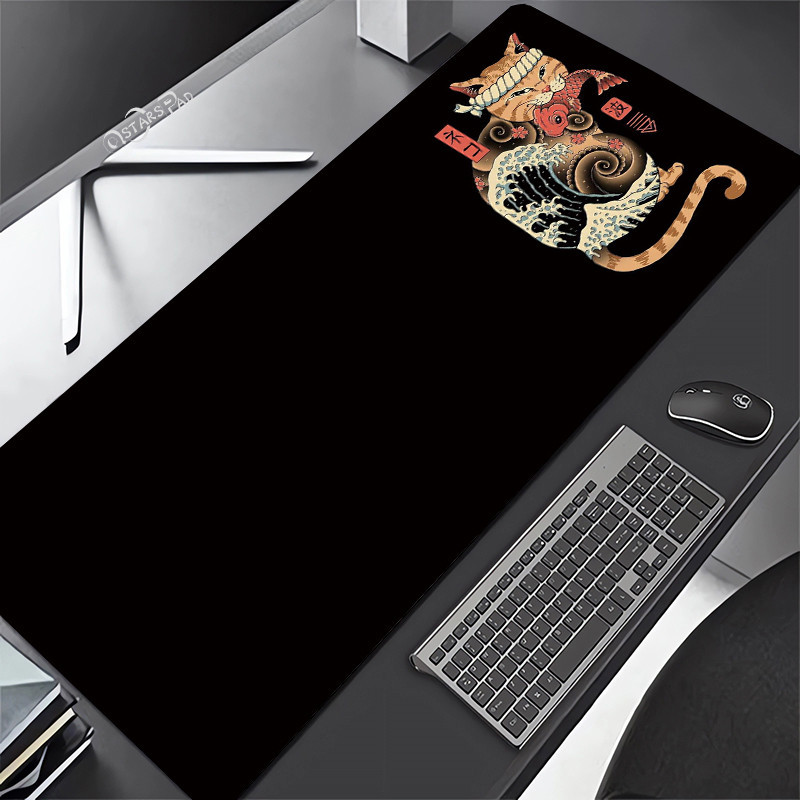Miếng Lót Chuột Mèo Nhật Bản Lớn 90x40cm Thảm PC Kawaii Để Bàn Thảm Chuột Đen Nhật Bản Shiba Inu Văn Phòng Cao Su Miếng Lót Bàn Phím Phụ Kiện Trò Chơi