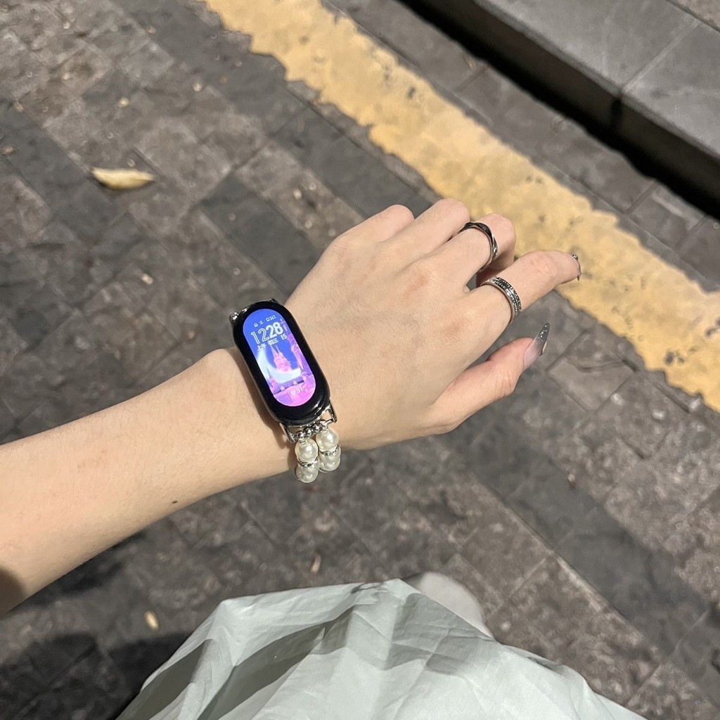 Dây đeo trang sức Thích hợp cho Xiaomi Mi Band 10 9 8 Vòng đeo tay đính cườm ngọc trai cho dây đeo cổ tay nữ đàn hồi MiBand 8