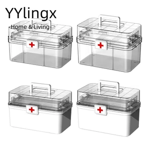 Tủ thuốc YYLINGX, Hộp đựng thuốc 3 lớp bằng nhựa lưu trữ, Di động dung tích lớn chống bụi có tay cầm Dụng cụ sắp xếp khẩn cấp y tế Văn phòng