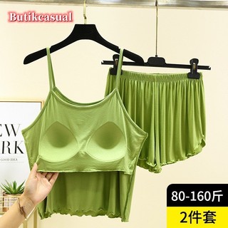 Phụ Nữ Modal Ngực Bộ Quần Short Trơn 2025 Mùa Hè Loungewear Rời Bộ Đồ Ngủ Thường Ngày 2 Bộ