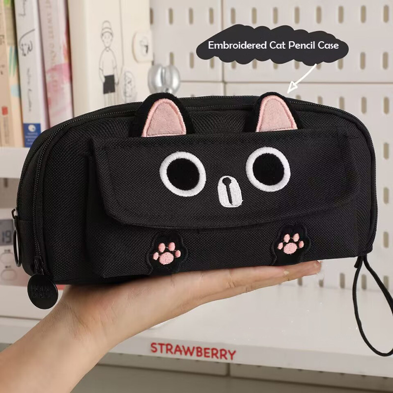 Mèo Dễ Thương 4 Lớp Dung Tích Lớn Hộp Đựng Bút Chì Thêu Mèo Túi Đựng Văn Phòng Phẩm Túi Bảo Quản Đồ Dùng Học Tập