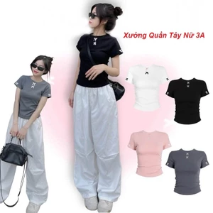 Áo thun nữ cộc tay mùa hè mát có đính nơ chất liệu vải thun cotton tăm mịn mát, co giãn có bigsize