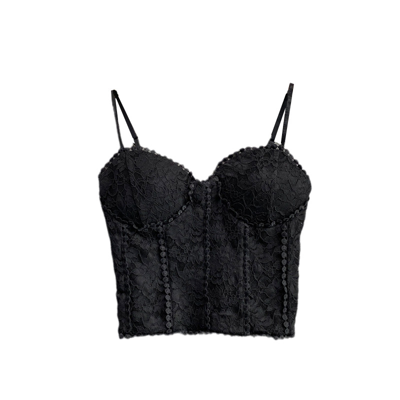 Pháp Retro Nguyên Chất Desire Phong Cách Bé Gái Ren Bên Ngoài Mặc Ống Top