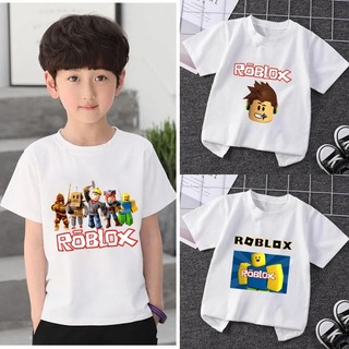 Bộ phim hoạt hình Roblox Áo thun trắng nguyên chất in hình dễ thương quần áo ngắn tay hàng ngày dành cho trẻ em