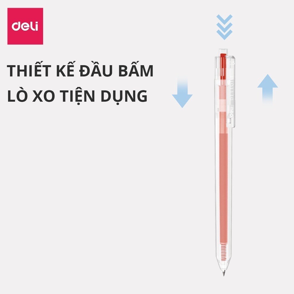 [COMBO 11 màu] Bút bi nước mực gel bấm nhiều màu 0.5mm DELI nhanh khô viết đều êm EG118