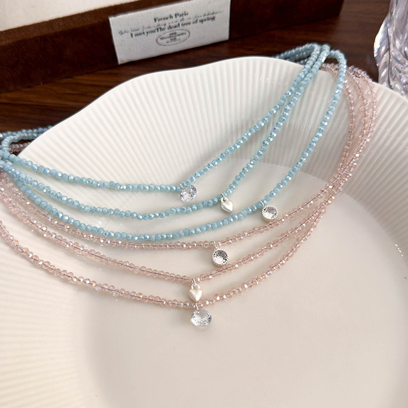 Vòng cổ trái tim Zircon đính cườm pha lê Chuỗi xương đòn phù hợp đơn giản