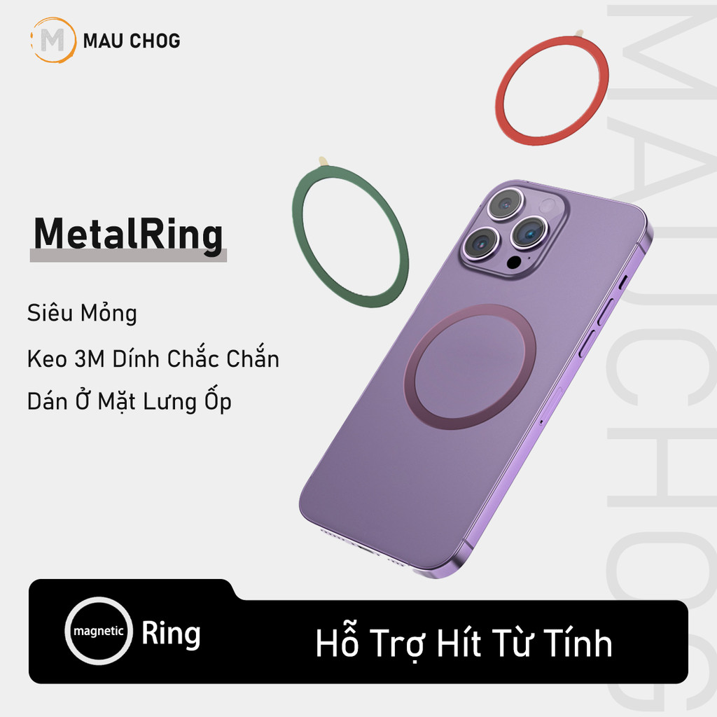 Vòng Kim Loại Hỗ Trợ Sạc Nam Châm Từ Tính Keo Dán 3M Cho Điện Thoại iPhone 17 Pro Max 16 15 14 13 12