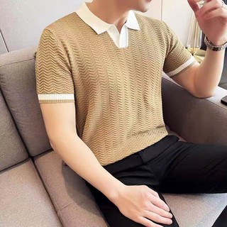 Dichuangzhe Áo thun dệt kim ngắn tay co giãn mùa hè dành cho nam - Áo thun thông thường màu trơn hợp thời trang