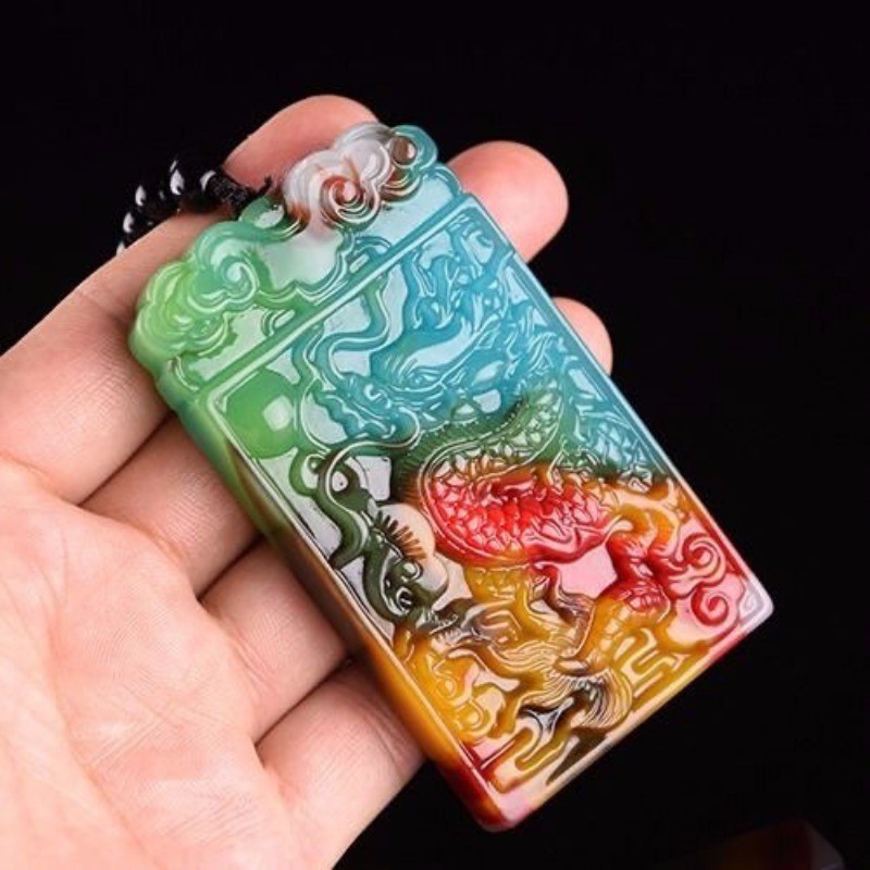 Mặt dây chuyền tối cao cung hoàng đạo đầy màu sắc tự nhiên với rồng Ngọc đầy màu sắc Mặt dây chuyền khí quyển thời trang nam