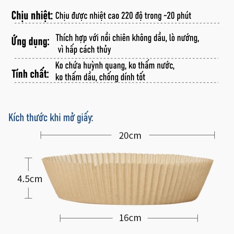 Giấy nến lót nồi chiên không dầu 1 tệp 50 tờ cực tiện không gây hỏng dễ dàng về sinh nồi