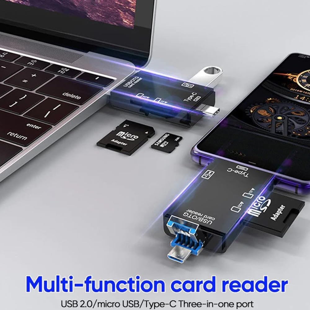 Ảnh Đầu đọc thẻ thông minh 6 trong 1, Bộ chuyển đổi thẻ đa năng USB đa năng tất cả trong 1 Hub mỏng Đọc phương tiện thông minh, Đầu đọc thẻ nhớ Đầu đọc thẻ đa năng, Truyền dữ liệu tốc độ cao 4